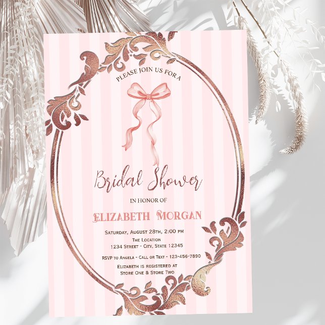 Convite Arco desenhado à mão, Chá de panela de faixas rosa (Criador carregado)