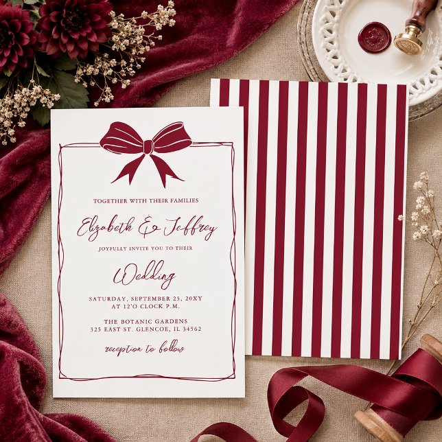 Convite Arco Desenhado à Mão Coquete Moderna Chique Casame (Handdrawn Bow Coquette Modern Chic Wedding Invitation)