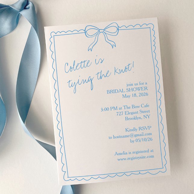 Convite Arco Desenhado Mão Chic Algo Chá de panela Azul (Chic, refined, and customizable—this blue bridal shower invite is perfect for a trendy bride-to-be!)
