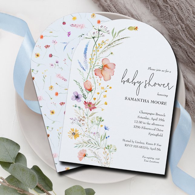Convite Arco do Chá de fraldas de Flores Selvagens (Wildflowers boy baby shower arch-top invitation - Order INSTANT DOWNLOAD and or PRINTED or both!)
