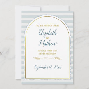 Convite Arco Dourado Boho Script Faixa Náutica Azul