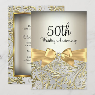 Convite Arco Dourado Elegante & Rodopio Floral 50º Anivers
