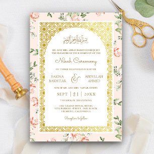 Convite Arco Dourado Flor de Pêssego Casamento Muçulmano