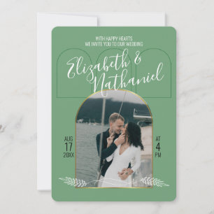 Convite Arco Dourado Fonte Boho Verde Fotos Personalizadas