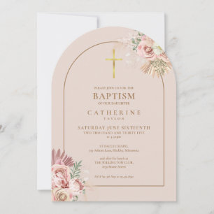 Convite Arco Dourado Grama das Pampas Floral Menina Batism