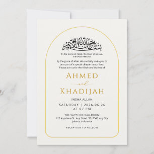 Convite Arco Dourado Moderno Quadro de Casamento Islâmico