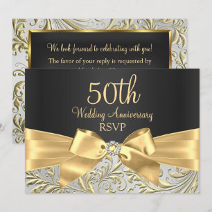 Convite Arco Dourado & Redemoinho Floral 50º Aniversário R