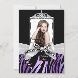 Convite Arco e Estampa de Zebra Roxo Preto Foto Quinceaner