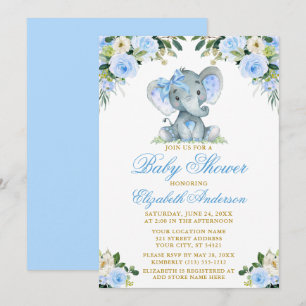 Convite Arco Elefante Azul Floral Dourado