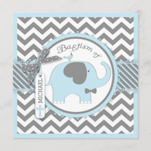 Convite Arco Elefante Azul Tie Chevron Baptism