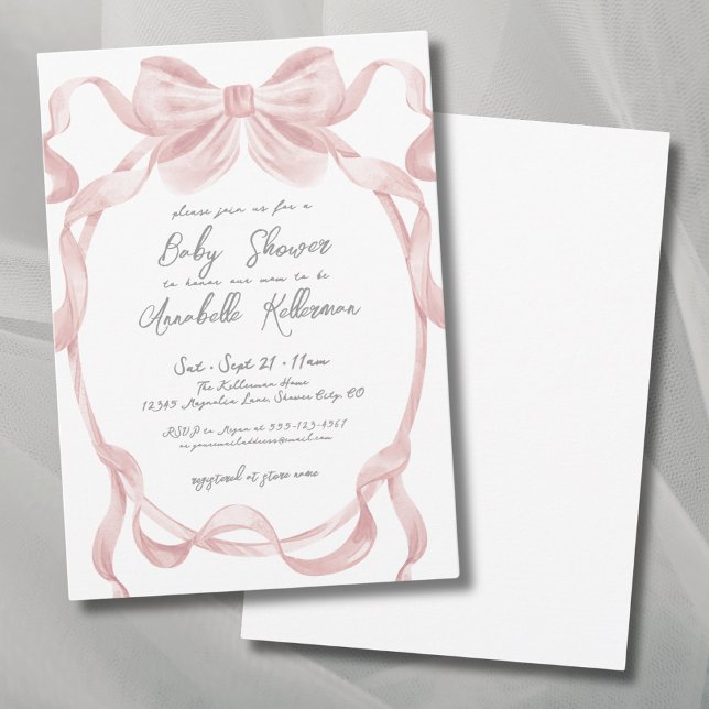 Convite Arco Elegante Blush Pink Vintage (Elegant Vintage Blush Pink Bow Baby Shower Invitation)