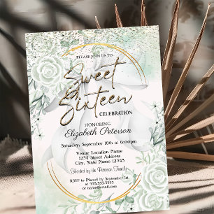 Convite Arco Elegante Confetes Rosas Verdes Sweet 16
