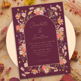 Convite Arco Elegante de Flor Silvestre Borgonha Casamento