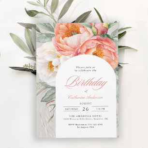 Convite Arco Elegante de Flores de Pêssego para Aniversári