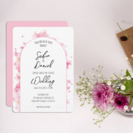 Convite Arco elegante de flores em aquarela rosa