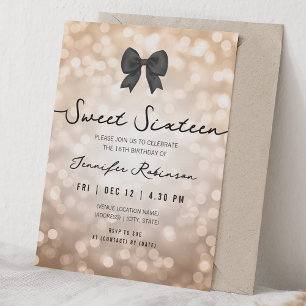 Convite Arco Elegante & Luzes Sweet Sixteen Dourado Rosa