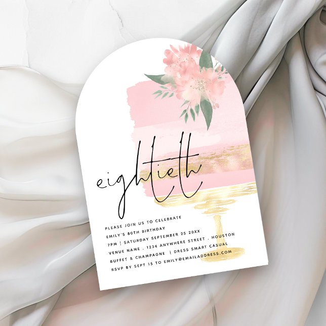 Convite Arco-Festa de 80 do Bolo de Noite Dourado, Rosa Mo (Criador carregado)