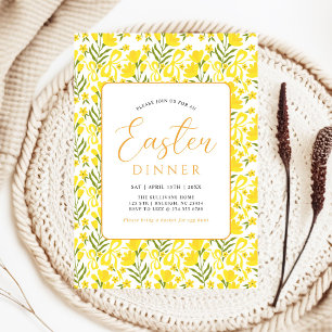 Convite Arco Floral Amarelo Moderno para Jantar de Páscoa