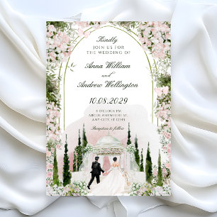 Convite Arco floral aquarela romântica para casamento