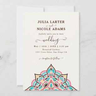Convite Arco Floral Art Nouveau Árabe Mandala Casamento