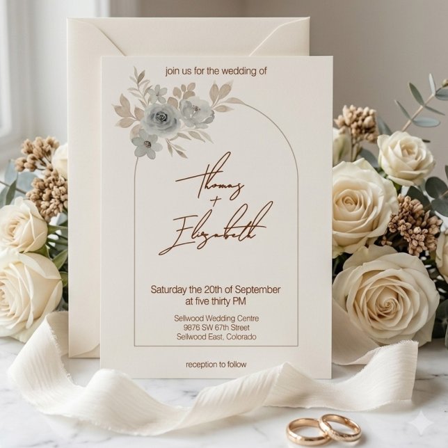 Convite Arco Floral Bege Macio Casamento Moderno Minimalis (Criador carregado)