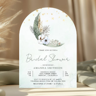 Convite Arco Floral Boho Verde Salvia Festa de Noivado Lua