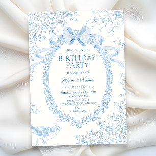 Convite Arco floral botânico clássico azul de aniversário