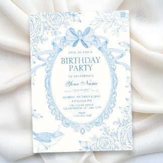 Convite Arco floral botânico clássico azul de aniversário