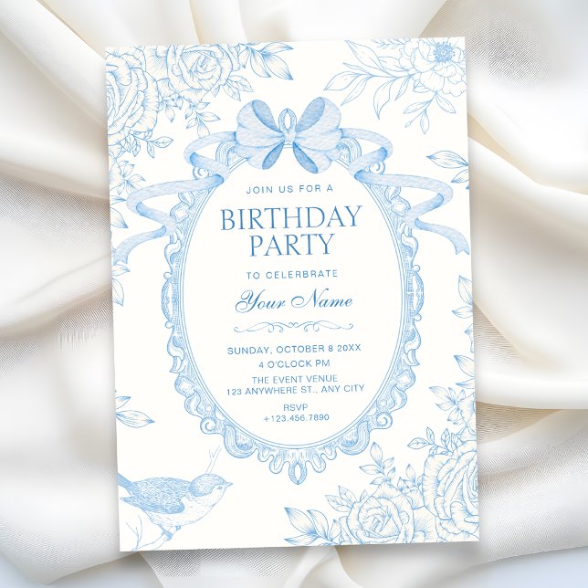 Convite Arco floral botânico clássico azul de aniversário (Criador carregado)