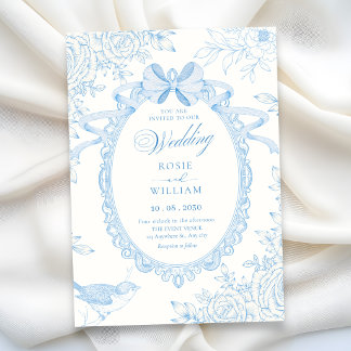 Convite Arco floral botânico clássico azul elegante casame