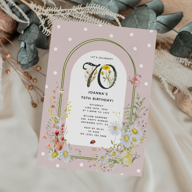 Convite Arco Floral Botânico Festa de Aniversário de 70 An (Criador carregado)