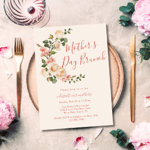Convite Arco Floral Chic Elegante Rosas Brunch do Dia das 