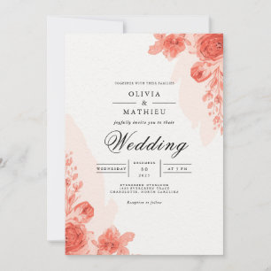 Convite Arco Floral Coral Romance Casamento