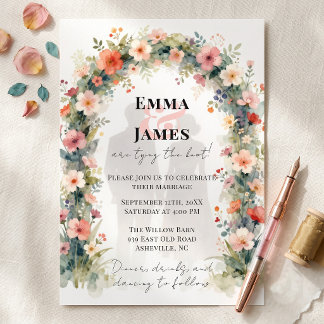 Convite Arco Floral Coral Rosa Água Casamento Jardim