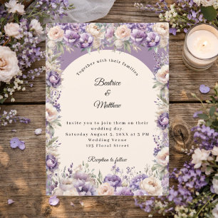 Convite Arco floral creme champanhe lavanda para casamento
