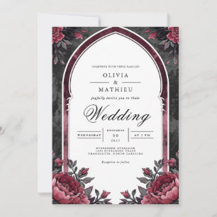 Convite Arco Floral de Ameixa Profunda Casamento