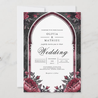 Convite Arco Floral de Ameixa Profunda Casamento