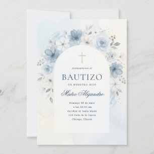 Convite Arco Floral de Aquarela Azul Empoeirado para Menin