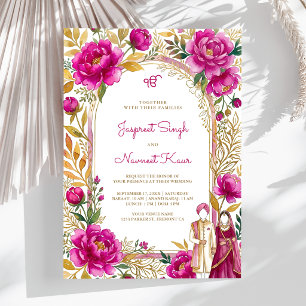 Convite Arco Floral de Aquarela Rosa Magenta Casamento Sik