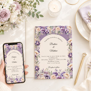 Convite Arco floral de casamento em creme floral champanhe