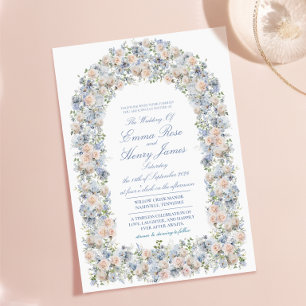 Convite Arco Floral de Hortênsias Azul Desbotado Casamento