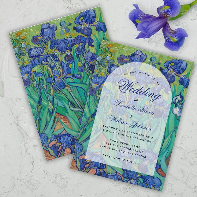 Convite Arco Floral de Íris Azuis Van Gogh Casamento Elega (Criador carregado)