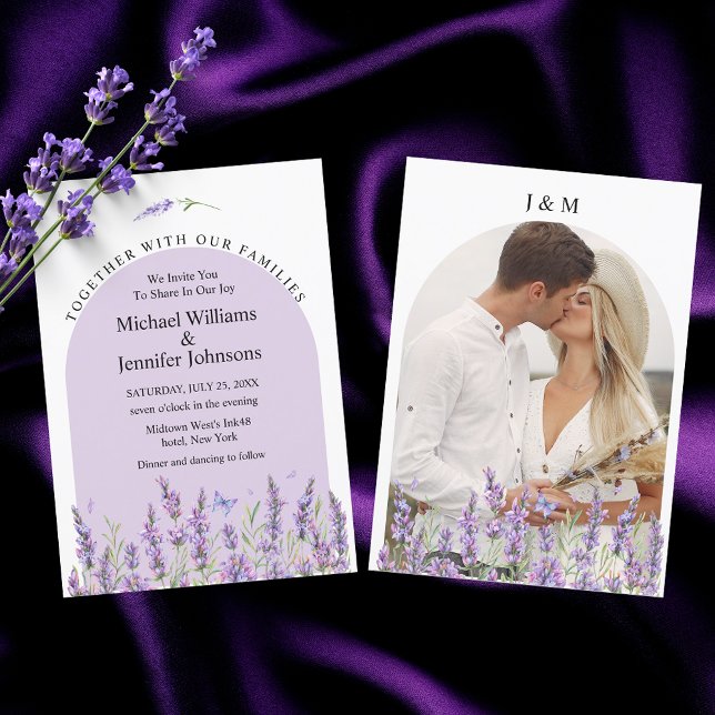 Convite Arco Floral de Lavanda Foto Casamento (Criador carregado)