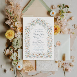 Convite Arco Floral de Lírio Azul Empoeirado Casamento de