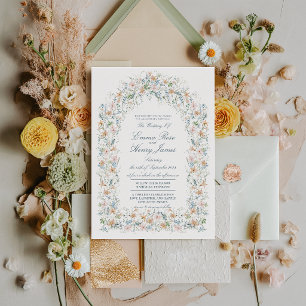 Convite Arco Floral de Lírio Azul Empoeirado Casamento de