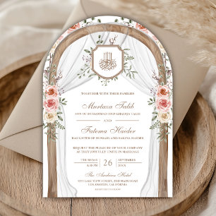Convite Arco Floral de Madeira Rústica Casamento Islâmico