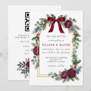 Convite Arco Floral de Natal com Laço Vermelho Código QR C