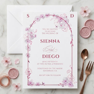Convite Arco Floral de Orquídea Rosa para Casamento Elegan