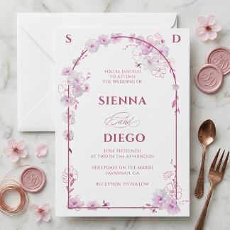Convite Arco Floral de Orquídea Rosa para Casamento Elegan