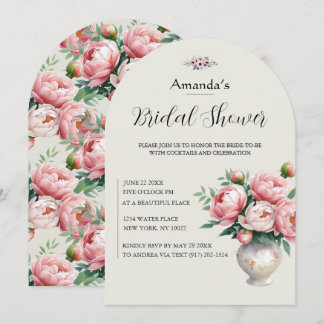 Convite Arco Floral de Peônia Rosa para Chá de Noiva
